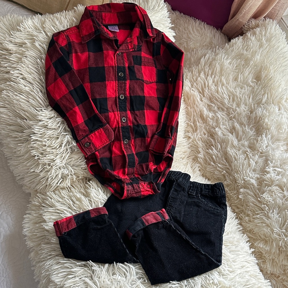 Carter's Red and Black Checkered Shirt 24 months